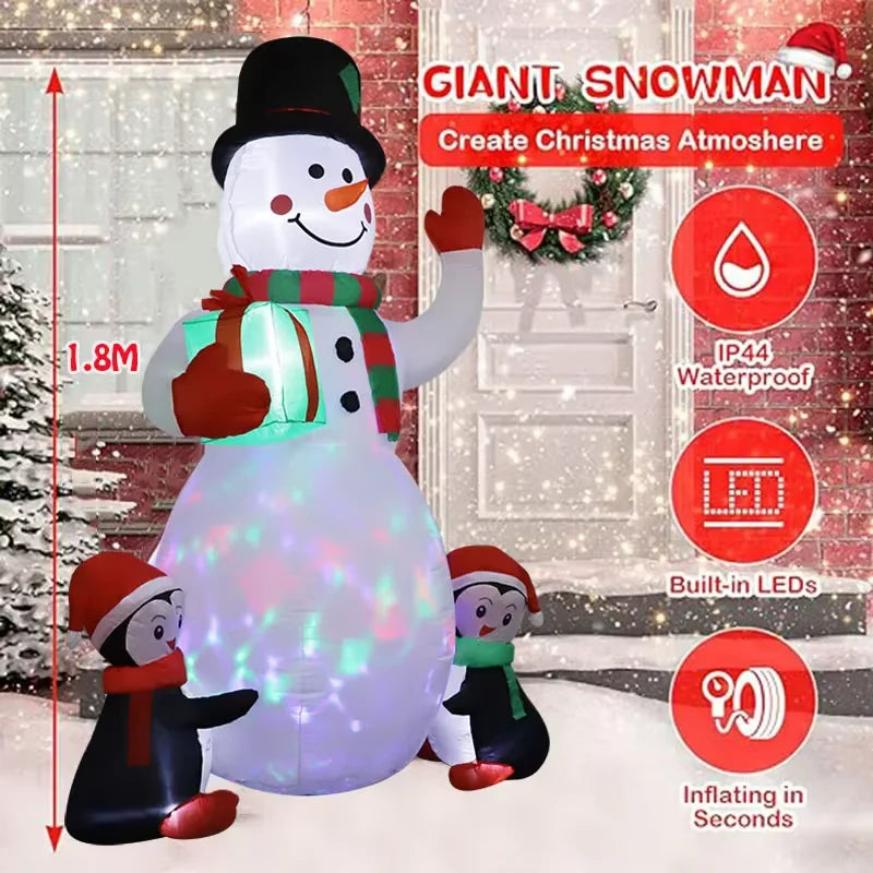 1pc Christmas Inflatable Toy Gift | Snowman/Penguin with Built-in LED Lights | Indoor/Outdoor New Year Party DIY Garden Decor