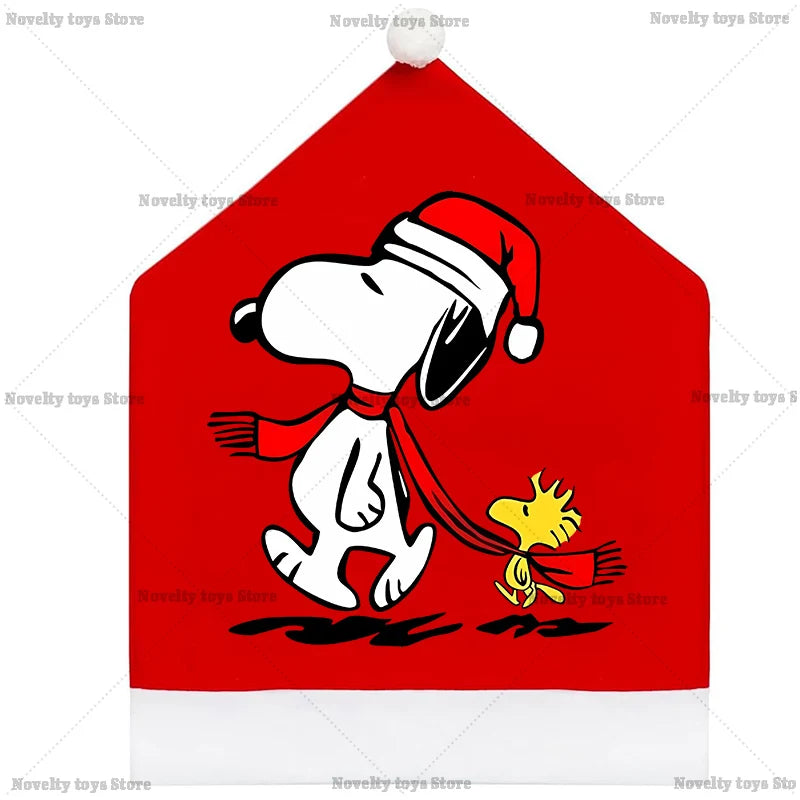 Snoopy's Christmas Chair Cover | Non-woven Fabric Seat Cover for Dining Table Decoration | Anime Xmas Party Supplies Home Gift