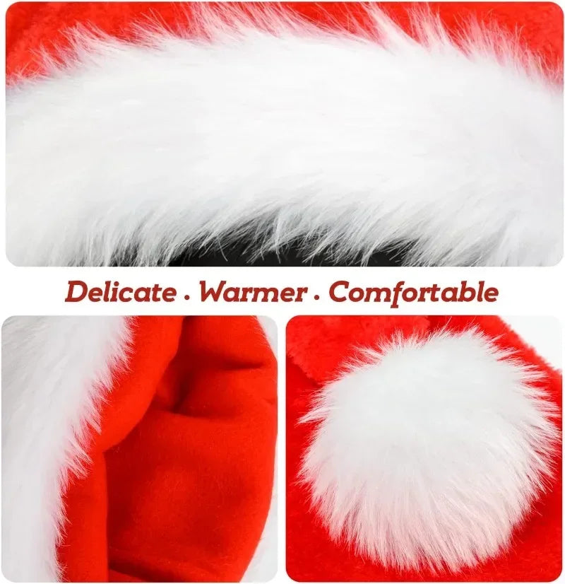 6/1PCS Plush Christmas Hat for Adults & Kids | Soft Velvet Thickened Santa Claus Caps | Xmas New Year Hats Festival Party Decor Gifts