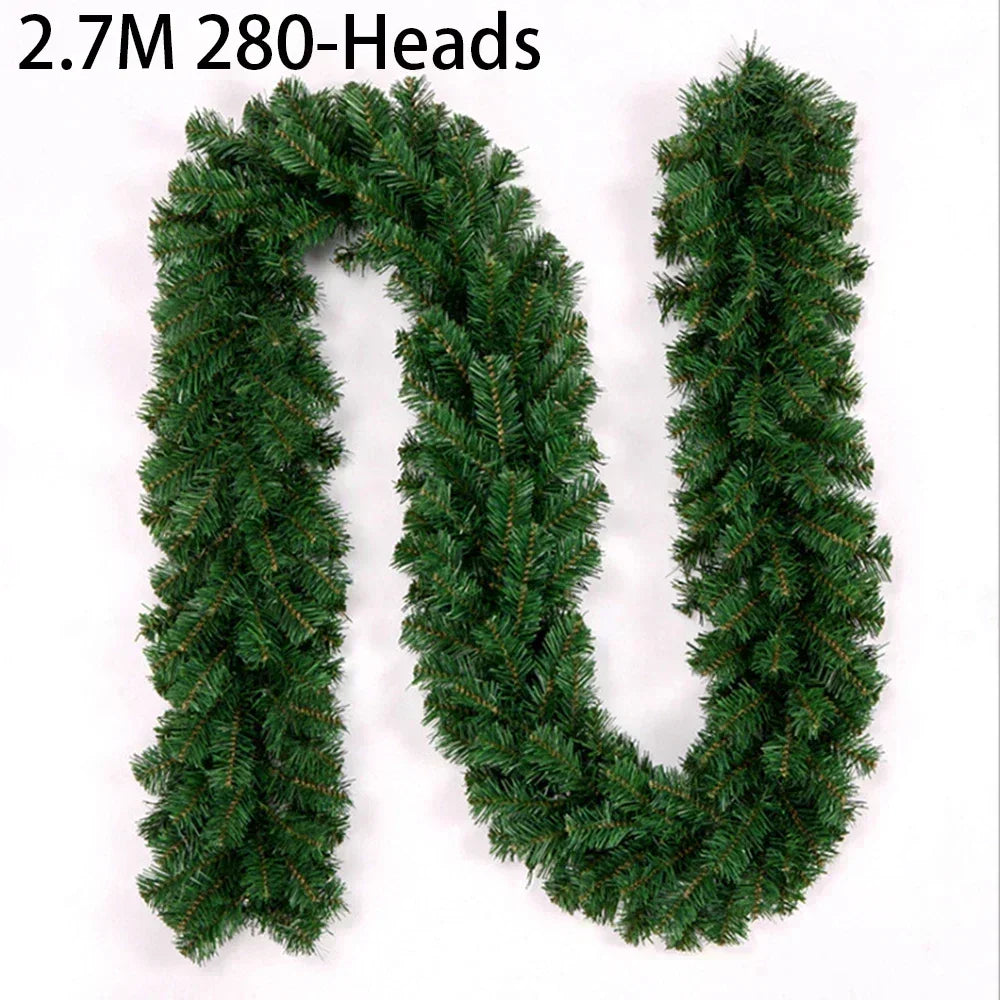 2.7M (9FT) Artificial Pine Leaf Rattan Strip | Green Christmas Garland Wreath | Christmas Pine Tree Rattan Decor Xmas Tree Ornament