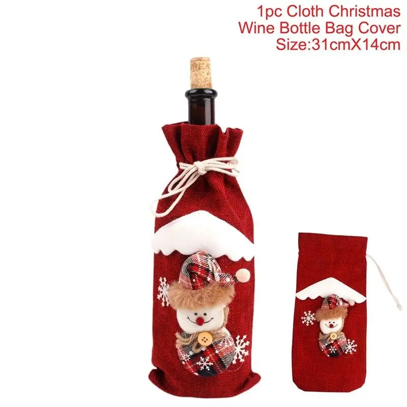 Christmas Wine Bottle Covers Set | Red Velvet Dress Sleeve Bags | Santa Claus Ornaments for New Year & Xmas Dinner Table Decoration