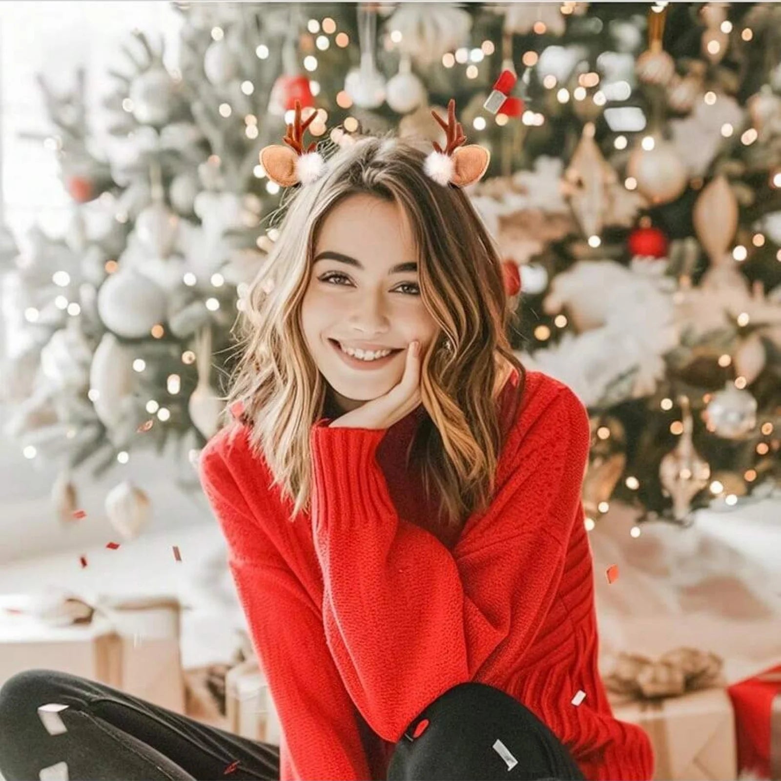 Festive Christmas Headband | Red & Green Beads, Golden Accents & Bell Charms | Hand-Wrapped Polyester Party Accessory