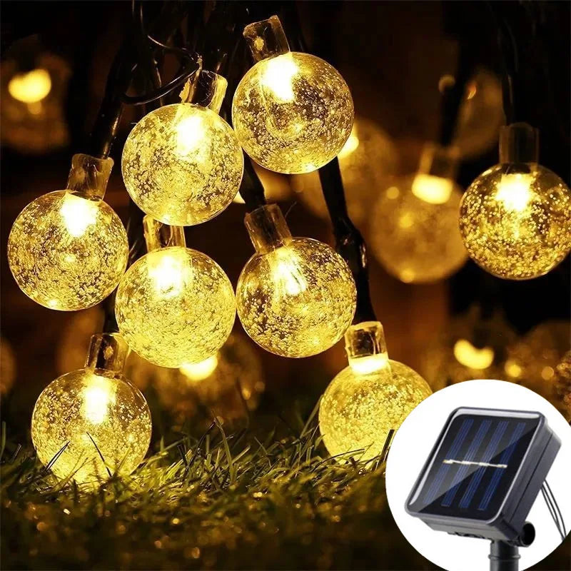 LED Solar String Lights – Outdoor Waterproof Bubble-Bead Fairy Lights with 8 Modes for Garden, Wedding & Christmas Decor