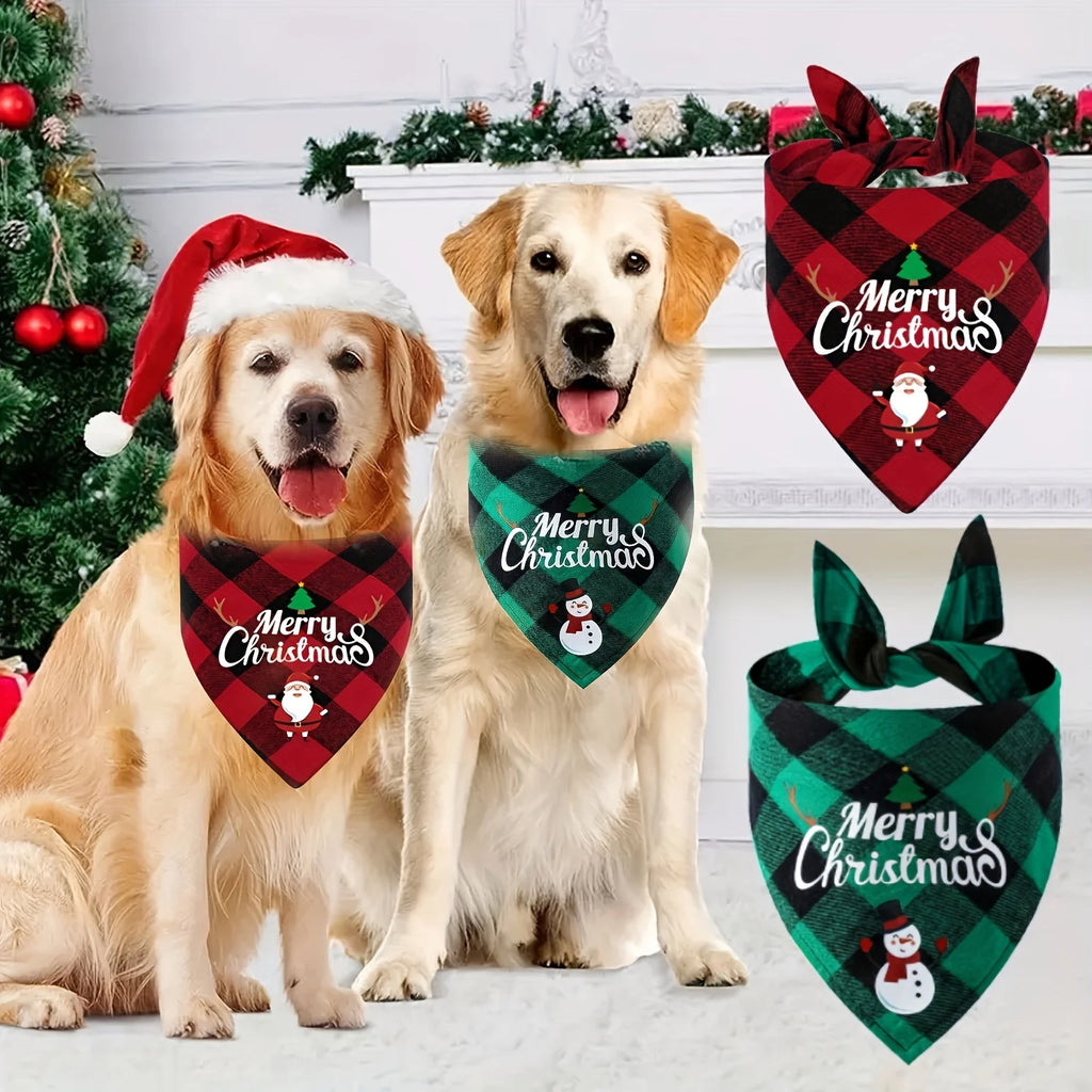 Christmas Dog Bandana | Santa & Snowman Design 100% Polyester | Adjustable Holiday Pet Headband for All Dogs