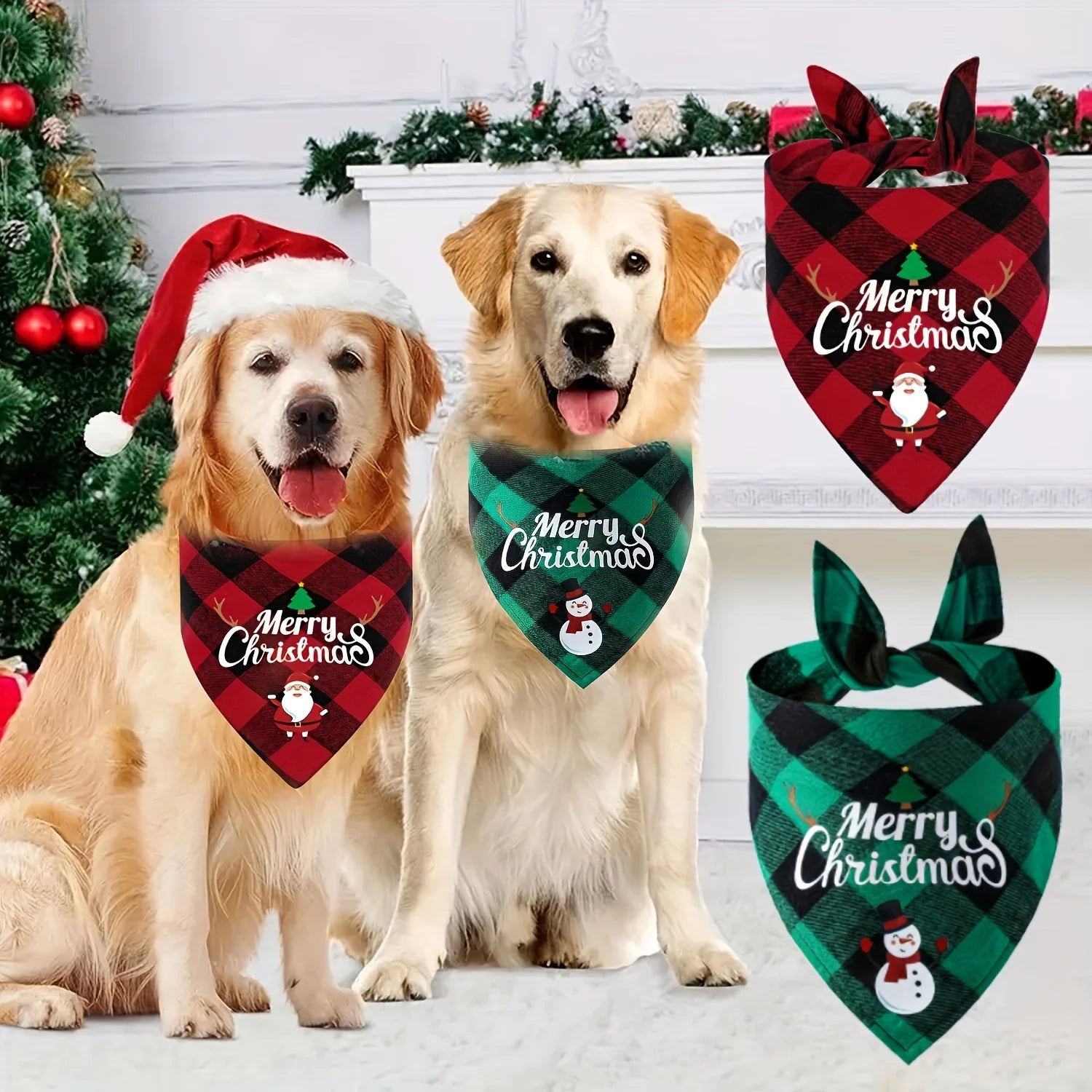 Christmas Dog Bandana | Santa & Snowman Design 100% Polyester | Adjustable Holiday Pet Headband for All Dogs