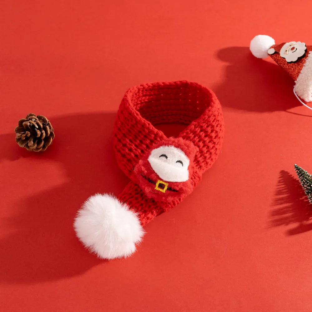 Pet Cat Knitted Scarf | Winter Christmas Soft Santa Claus Knit Scarves for Dog & Cats | Adjustable Xmas Costume Scarf Pet Supplies