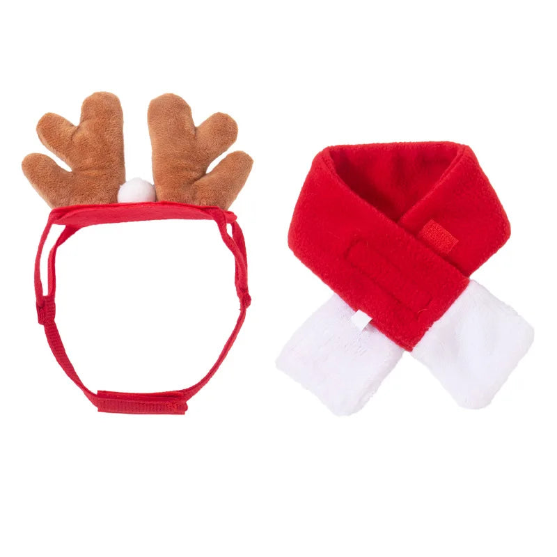 Christmas Hat Pet Costume & Scarf Gift Set | Dog Puppy Cat Costumes | New Year Santa Winter Cosplay Halloween Dog Cat Supply