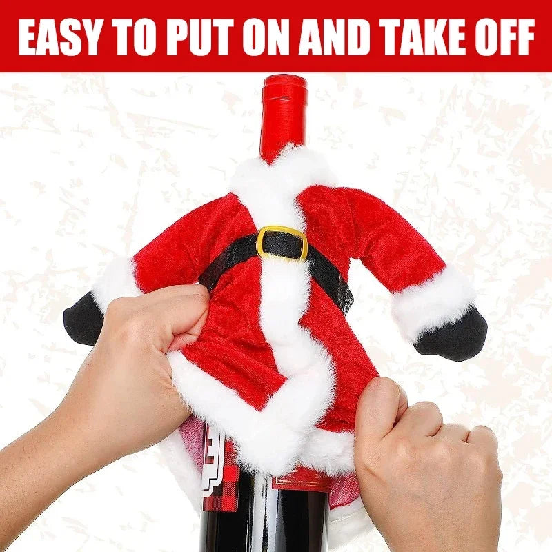 Creative Christmas Wine Bottle Cover Set | Velvet Dress Clothes Ornaments Bag | Xmas Party Dinner Table Decoration Gifts