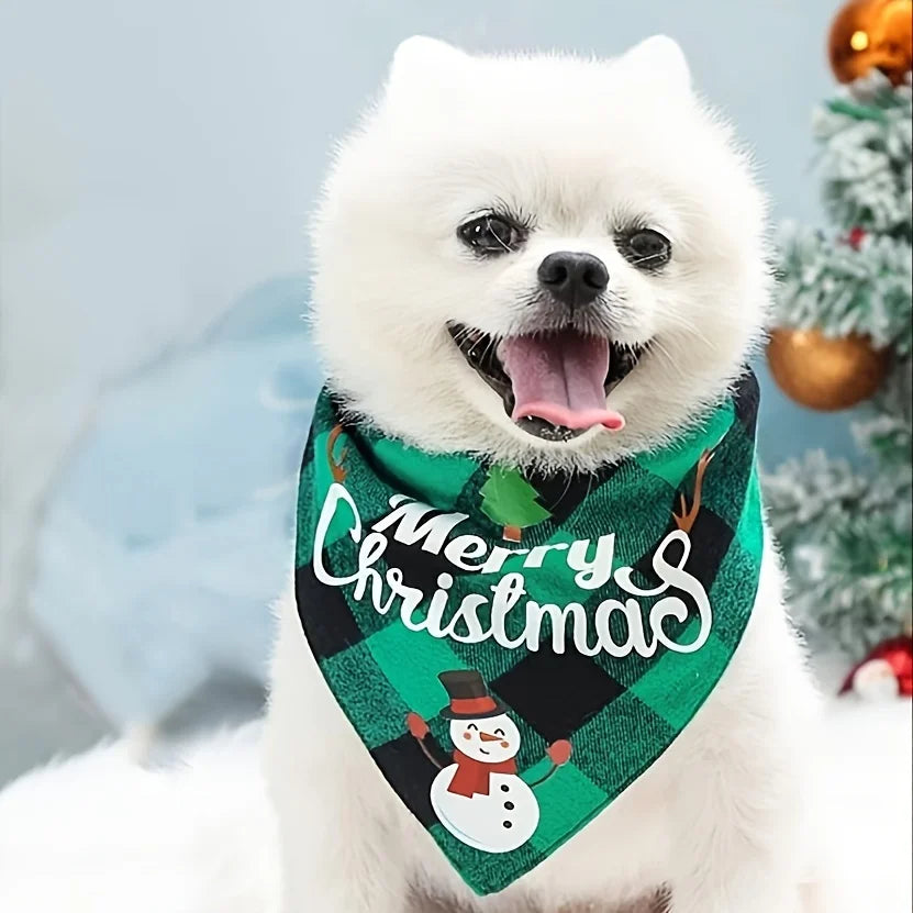 Christmas Dog Bandana | Santa & Snowman Design 100% Polyester | Adjustable Holiday Pet Headband for All Dogs