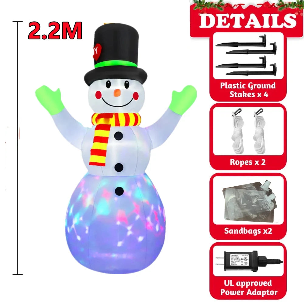 7FT (2.2M) Christmas Inflatable Green Gloves Snowman | Outdoor Model with Built-in Rotating LED Lights | Indoor/Outdoor Xmas Decorations