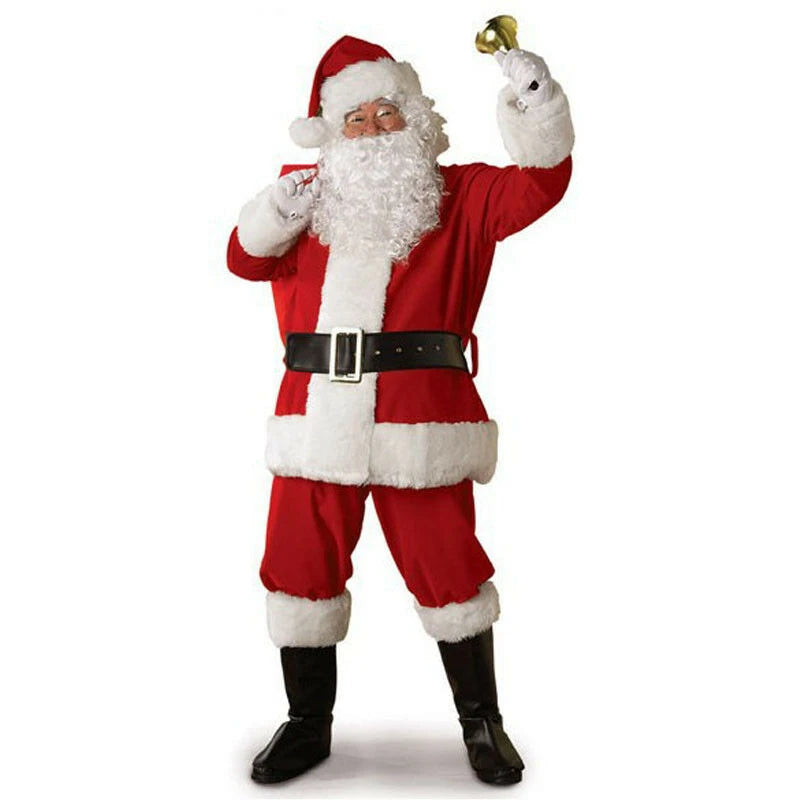 5Pcs Adult Christmas Santa Claus Costume (S-3XL) for Men & Women | Santa Role Cosplay Fancy Dress Suit with Wig & Beard Outfit