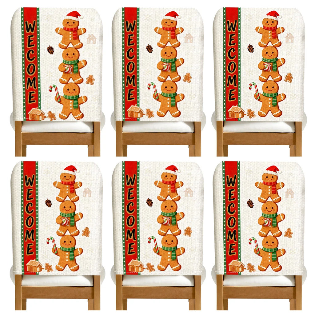 Christmas Gingerbread Man Chair Cover Slipcovers Set (2/4/6) | 100% Polyester Dining Room, Office & Banquet Chair Protective Cover