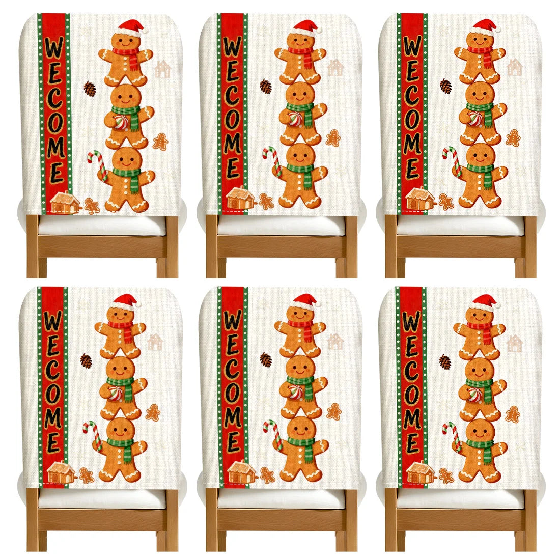 Christmas Gingerbread Man Chair Cover Slipcovers Set (2/4/6) | 100% Polyester Dining Room, Office & Banquet Chair Protective Cover