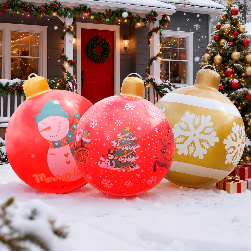 1PC Large Inflatable Christmas Ornament Ball | PVC Holiday Decorated Inflatable Yard Ball