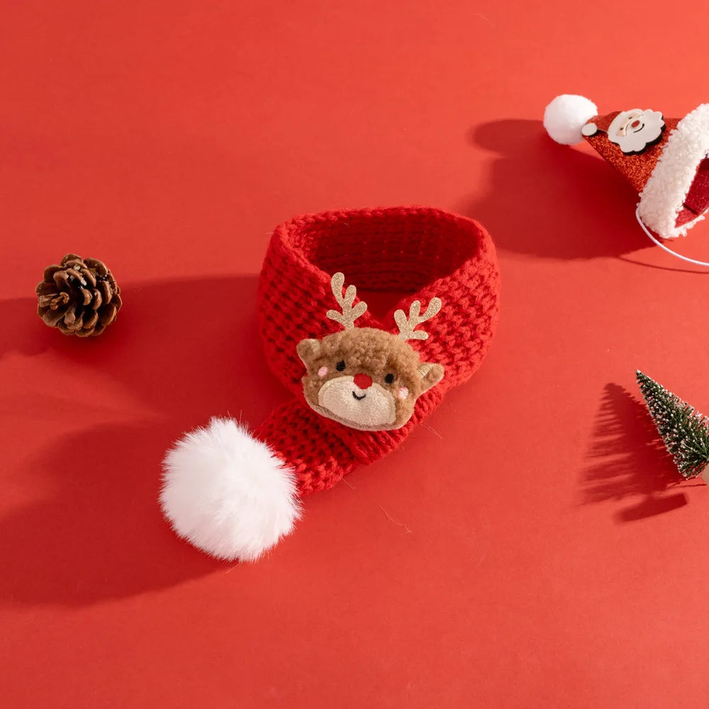 Pet Cat Knitted Scarf | Winter Christmas Soft Santa Claus Knit Scarves for Dog & Cats | Adjustable Xmas Costume Scarf Pet Supplies