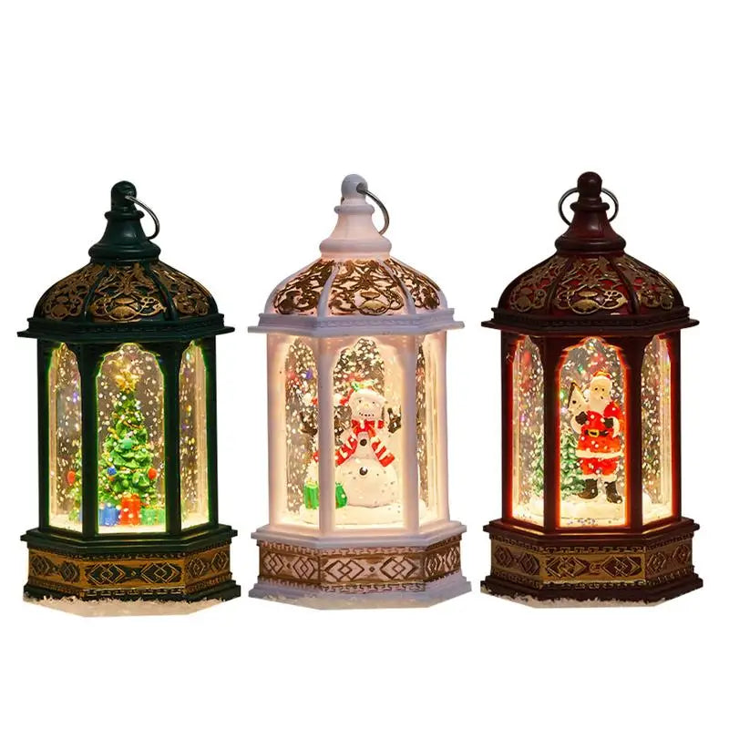 Christmas Snow Globe Lantern – Light-Up Glitter Hexagonal Wind Lamp | Winter Decor Table Centerpiece