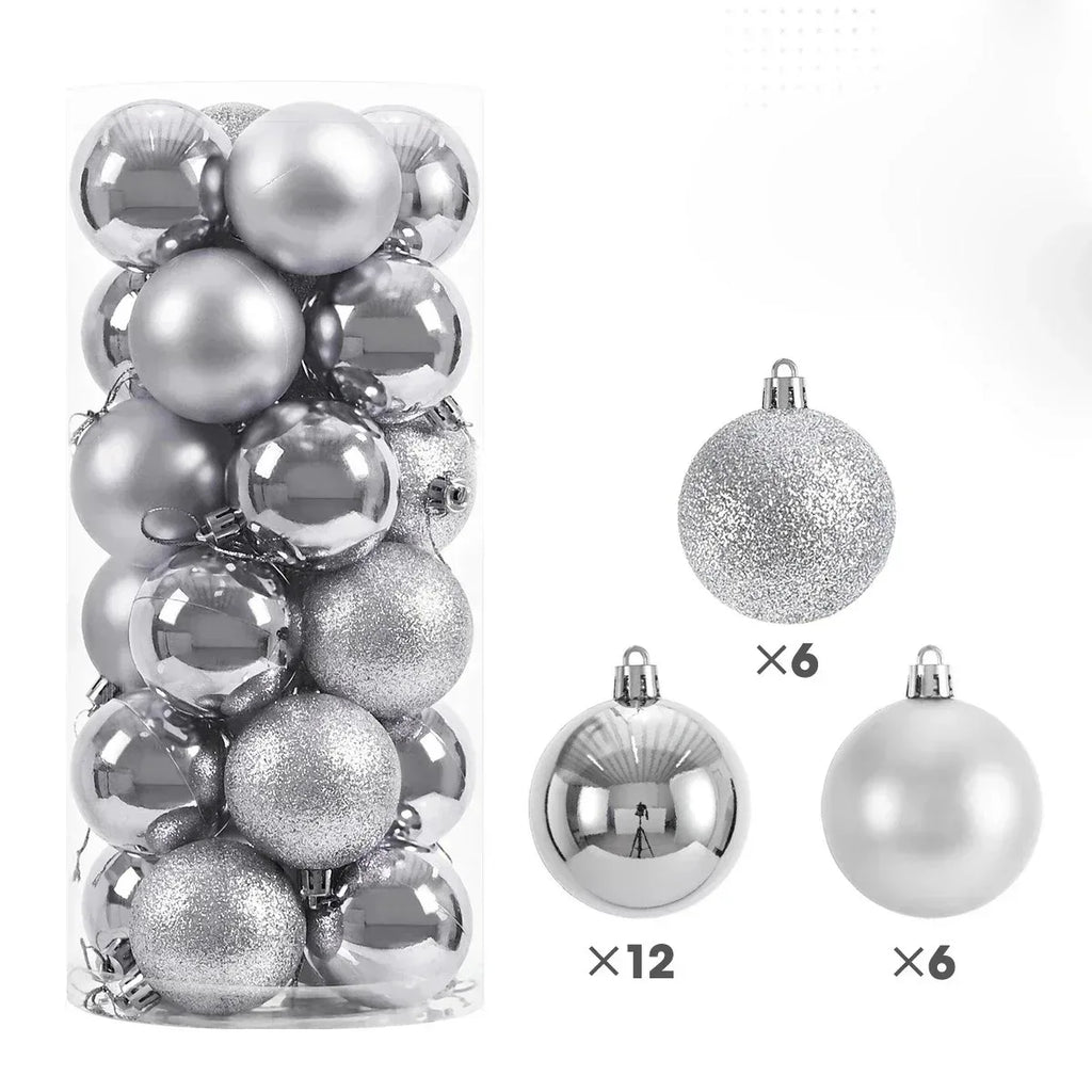 24pcs Christmas Tree Balls Set – 3/4/6cm Hanging Ornaments for Party Decor, New Year & Holiday Gifts