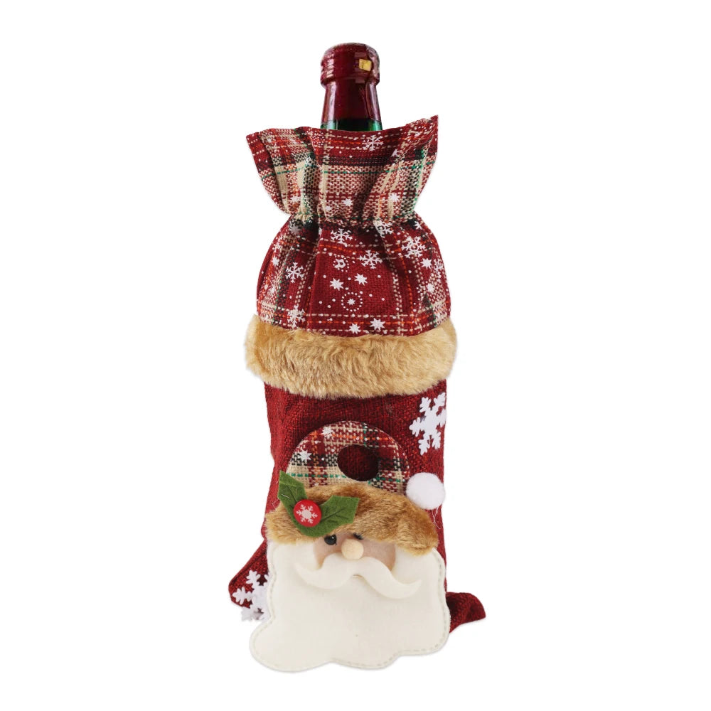 Christmas Wine Bottle Covers Set | Red Velvet Dress Sleeve Bags | Santa Claus Ornaments for New Year & Xmas Dinner Table Decoration