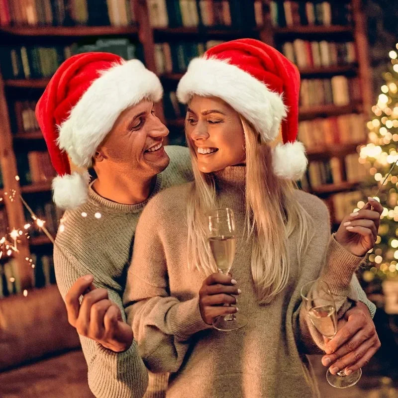 6/1PCS Plush Christmas Hat for Adults & Kids | Soft Velvet Thickened Santa Claus Caps | Xmas New Year Hats Festival Party Decor Gifts