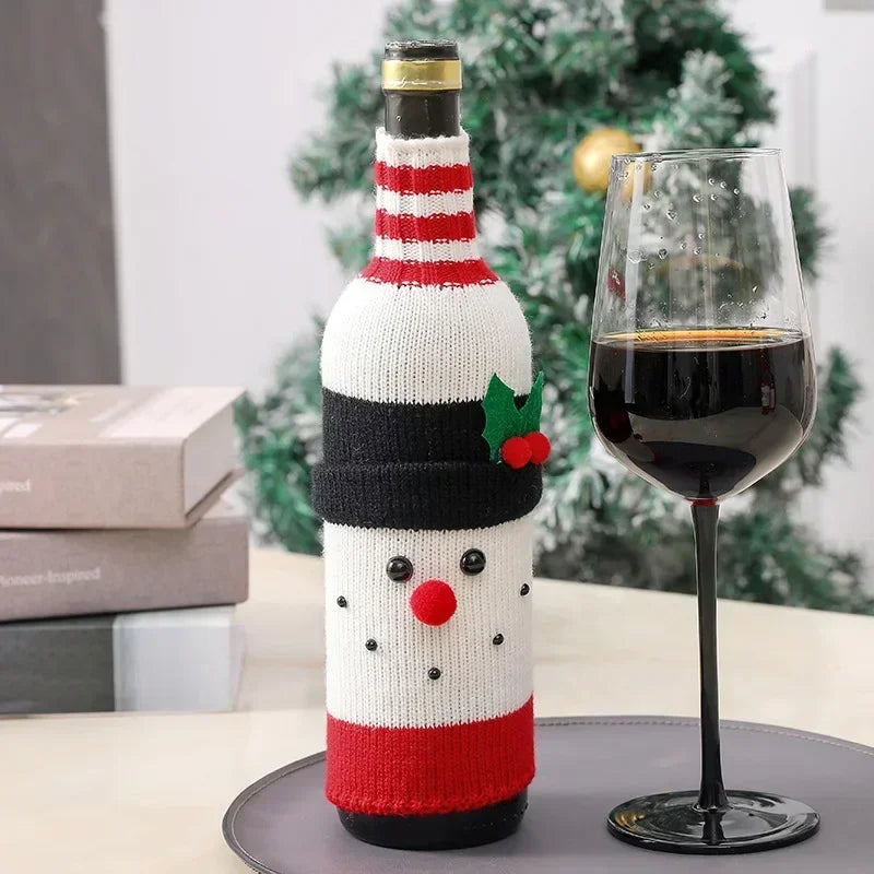 Christmas Wine Bottle Cover Set | Santa Snowman Woven Bags | Party Dinner Table Decorations & New Year Gifts