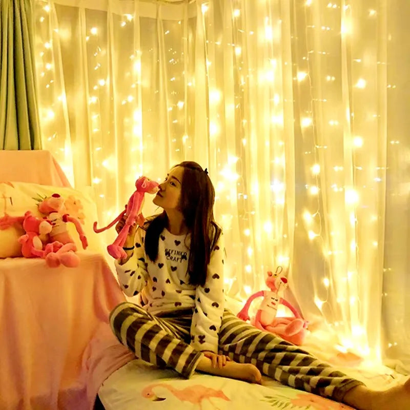 3x3M USB Curtain Fairy Lights – LED Window Garland with Remote for Christmas, New Year & Home Decor