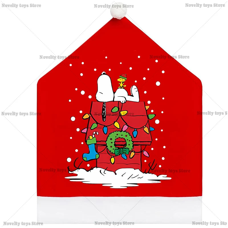Snoopy's Christmas Chair Cover | Non-woven Fabric Seat Cover for Dining Table Decoration | Anime Xmas Party Supplies Home Gift
