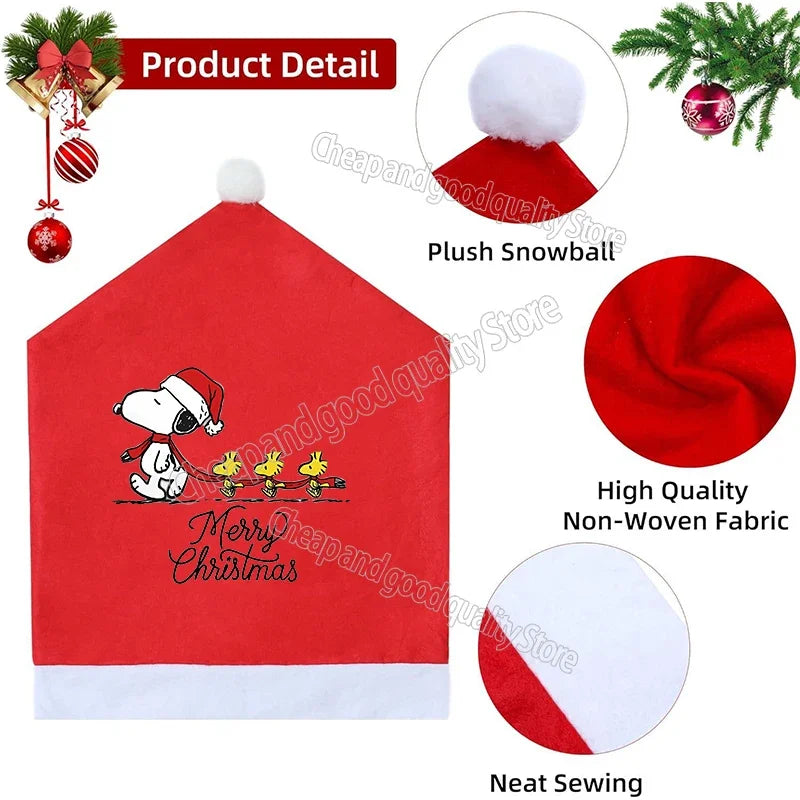 Snoopy's Christmas Hat Chair Covers | New Anime Home Decoration Living Room Cap Backrest Case | Fashion Big Xmas Gift Hot Sales