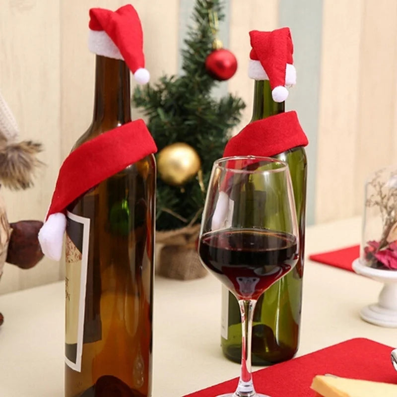Christmas Wine Bottle Covers Set | Red Velvet Dress Sleeve Bags | Santa Claus Ornaments for New Year & Xmas Dinner Table Decoration