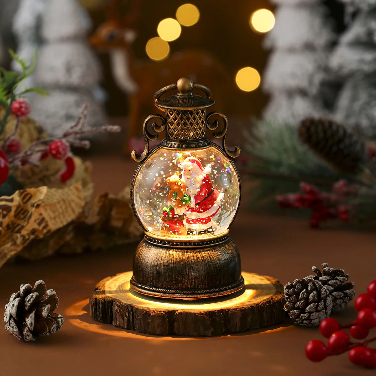 Santa Claus with Music Floating Snow Ornaments Christmas Tree Luminous Bedside Lamp Snowman Night Light New Year Gifts