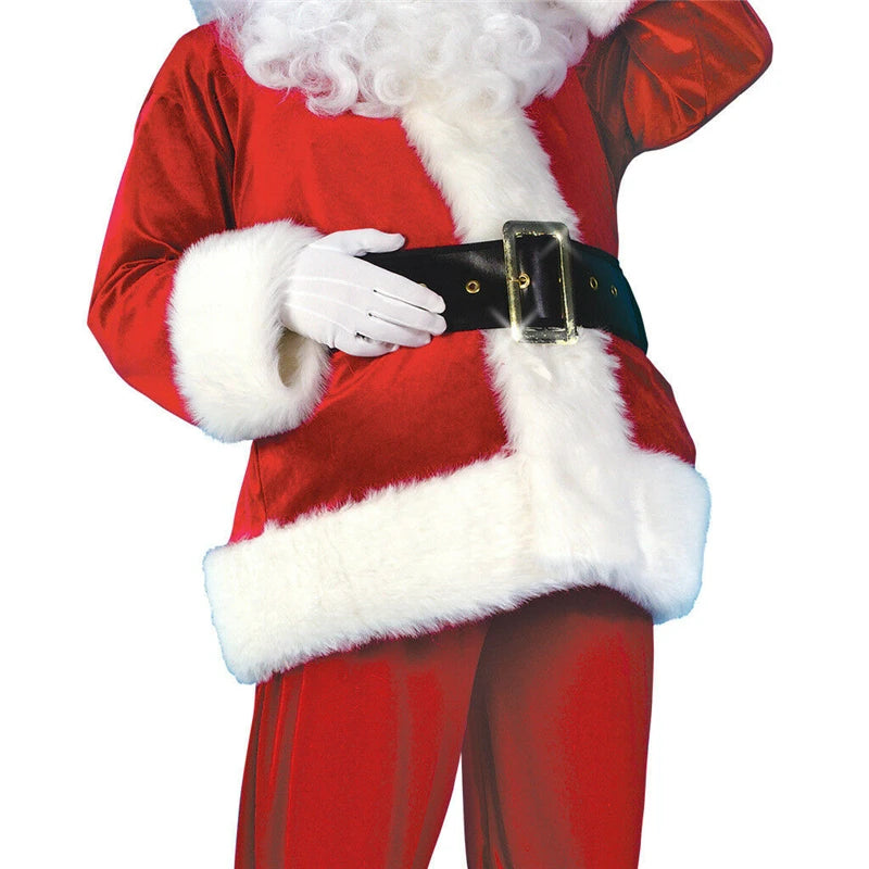 5Pcs Adult Christmas Santa Claus Costume (S-3XL) for Men & Women | Santa Role Cosplay Fancy Dress Suit with Wig & Beard Outfit