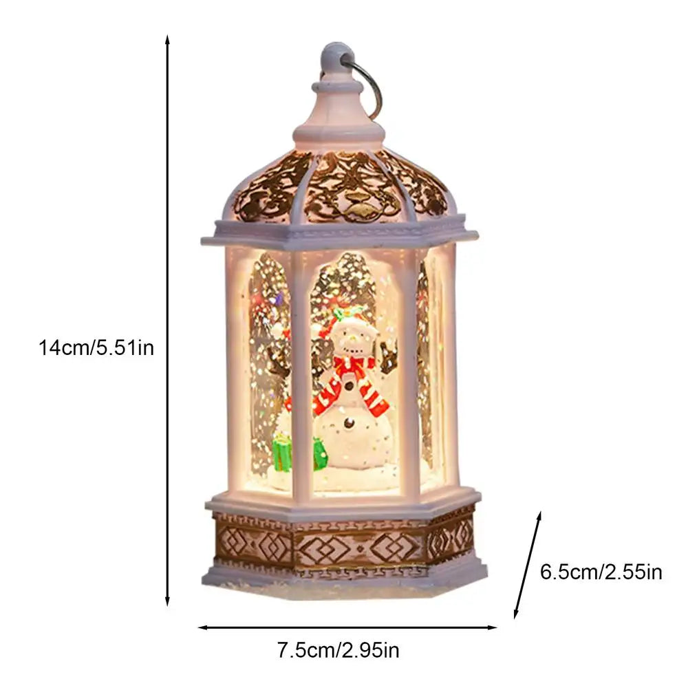 Christmas Snow Globe Lantern – Light-Up Glitter Hexagonal Wind Lamp | Winter Decor Table Centerpiece