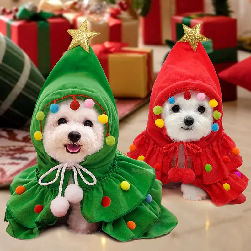 Merry Christmas Pet Clothes Dog Cloak & Pet Cape Shawl | Puppy Cosplay Santa Tree Costume Festival Coat Supplies