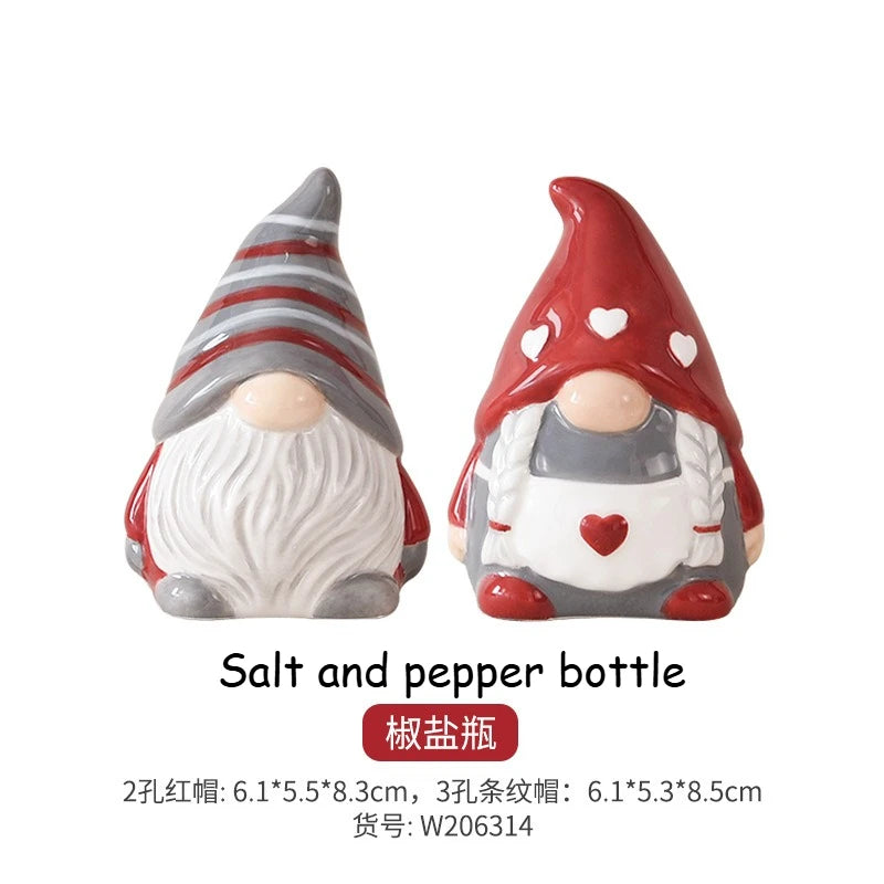 Nordic Christmas Tableware Set | Stitching Santa Claus Dishes & Plates | Embossed Sealed Jar, Seasoning Jar, Ceramic Flat Plate & Cup