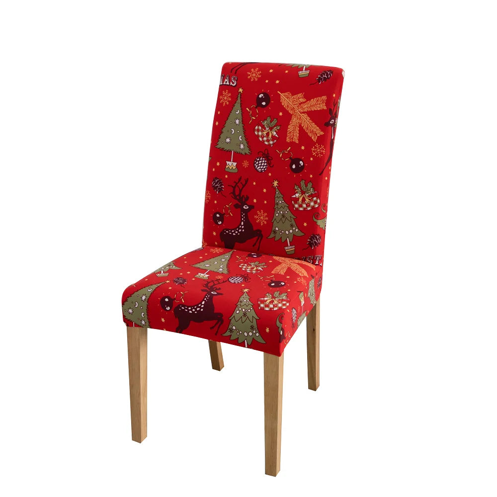 Christmas Chair Cover Dining Room Decor | 2023 Santa Claus & Snowflake Print Office Chair Covers | Stretch Removable Chair Seat Cover