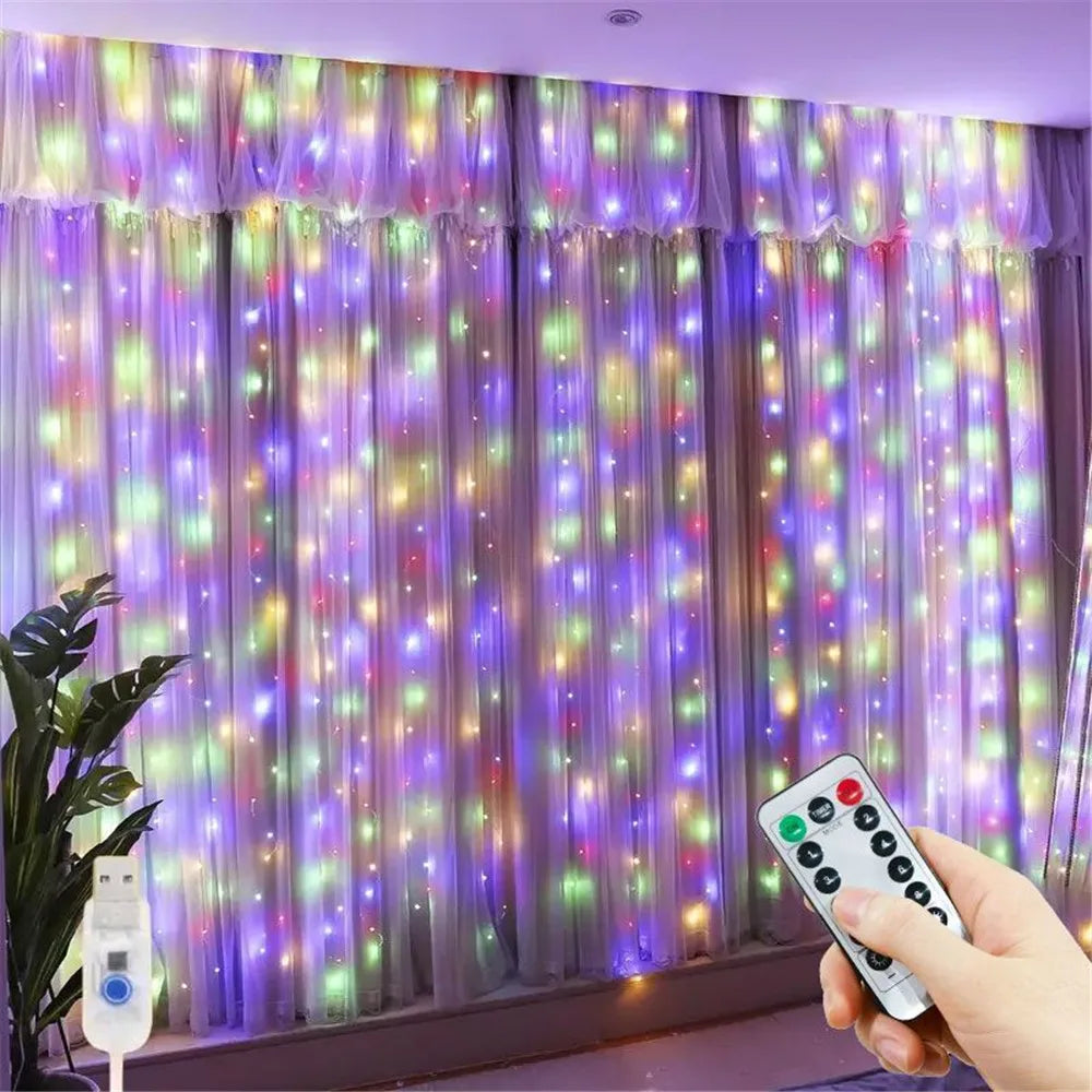 USB Curtain String Lights – 8-Mode Fairy LED Garland for Christmas, Halloween, Wedding, Party & Bedroom Decor