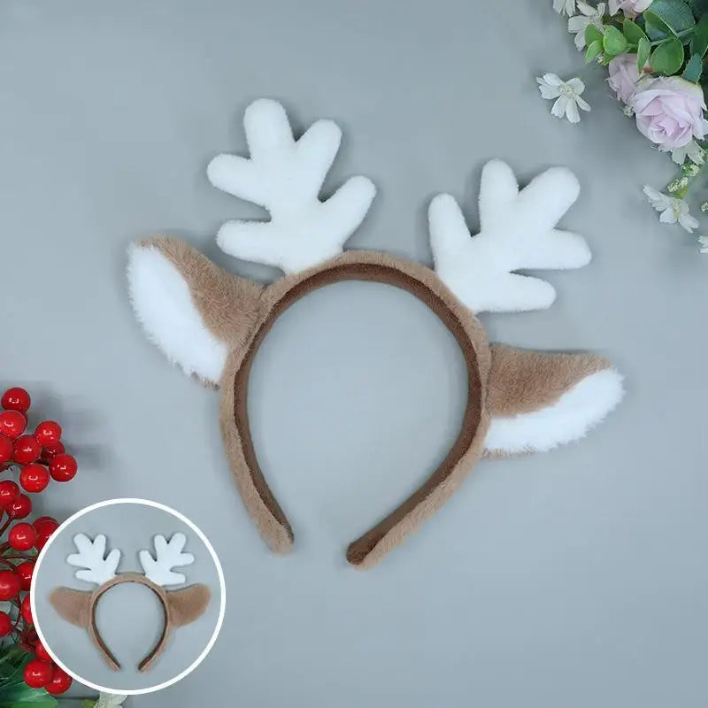 Christmas Plush Antler Headband | Lolita Party Headpiece Reindeer Antler Head Hoop | Cartoon Deer Ears Hair Accessories