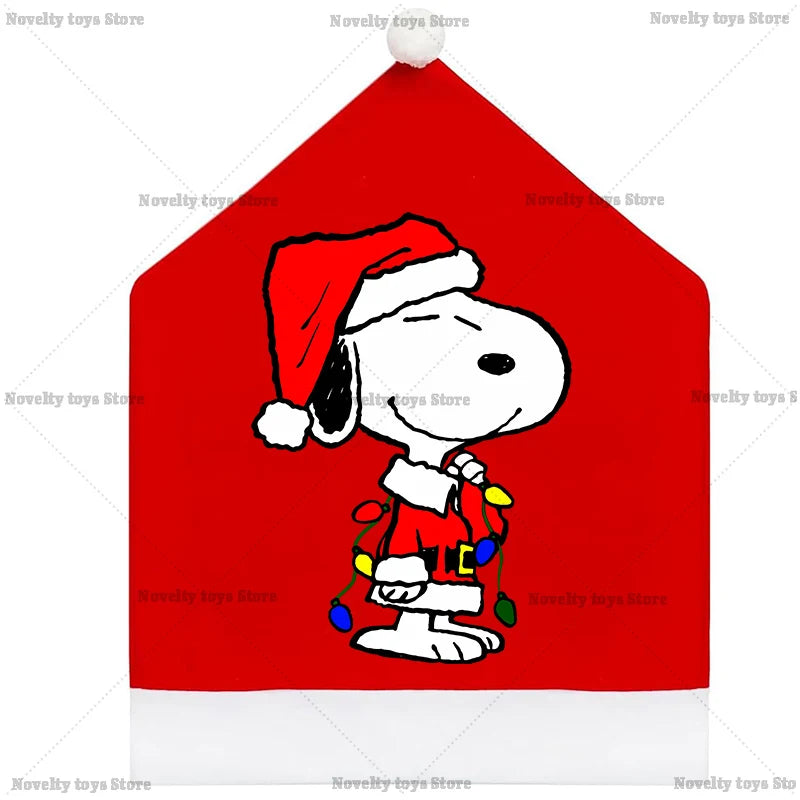 Snoopy's Christmas Chair Cover | Non-woven Fabric Seat Cover for Dining Table Decoration | Anime Xmas Party Supplies Home Gift