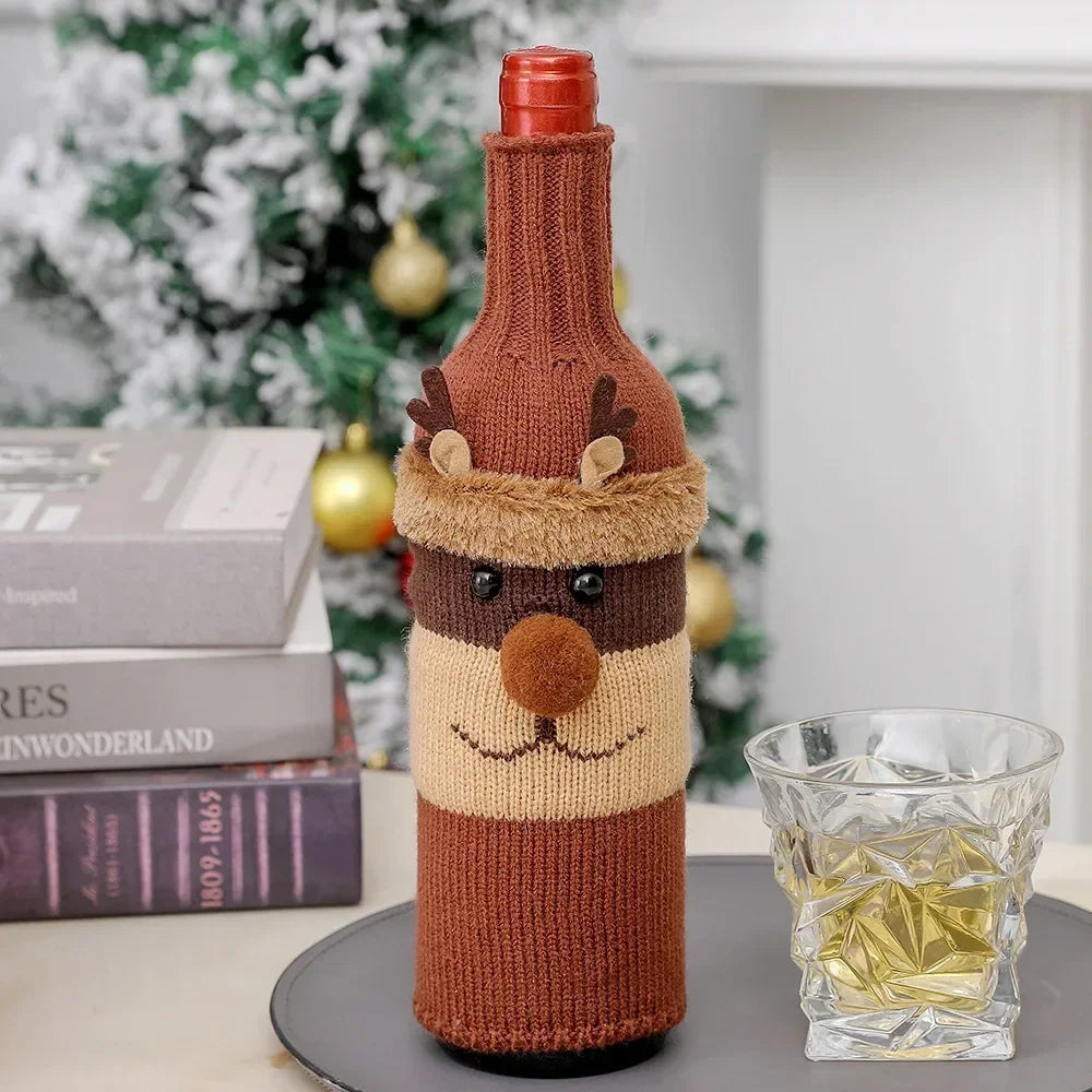 Christmas Wine Bottle Cover Set | Santa Snowman Woven Bags | Party Dinner Table Decorations & New Year Gifts