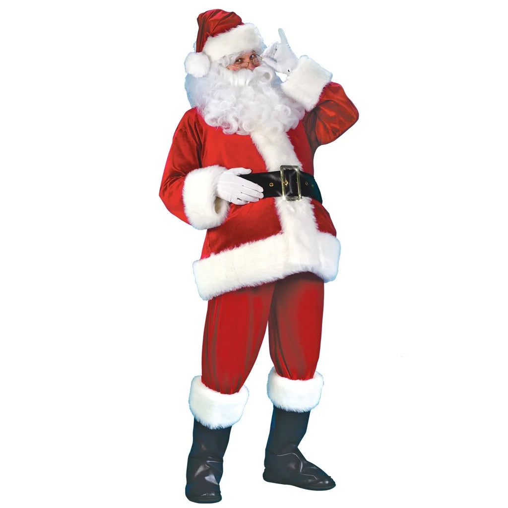 Santa Claus Costume Christmas Complete Dress-Up Outfit for Adult Men | 7PCS Deluxe Santa Suit with Hat Cosplay Costumes