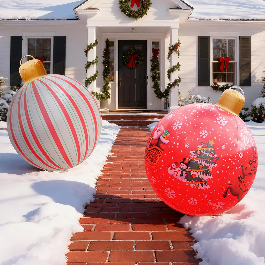 1PC Large Inflatable Christmas Ornament Ball | PVC Holiday Decorated Inflatable Yard Ball