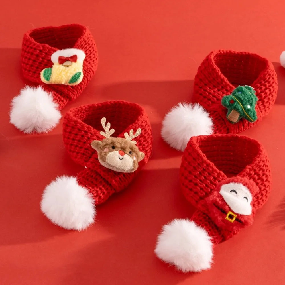 Pet Cat Knitted Scarf | Winter Christmas Soft Santa Claus Knit Scarves for Dog & Cats | Adjustable Xmas Costume Scarf Pet Supplies