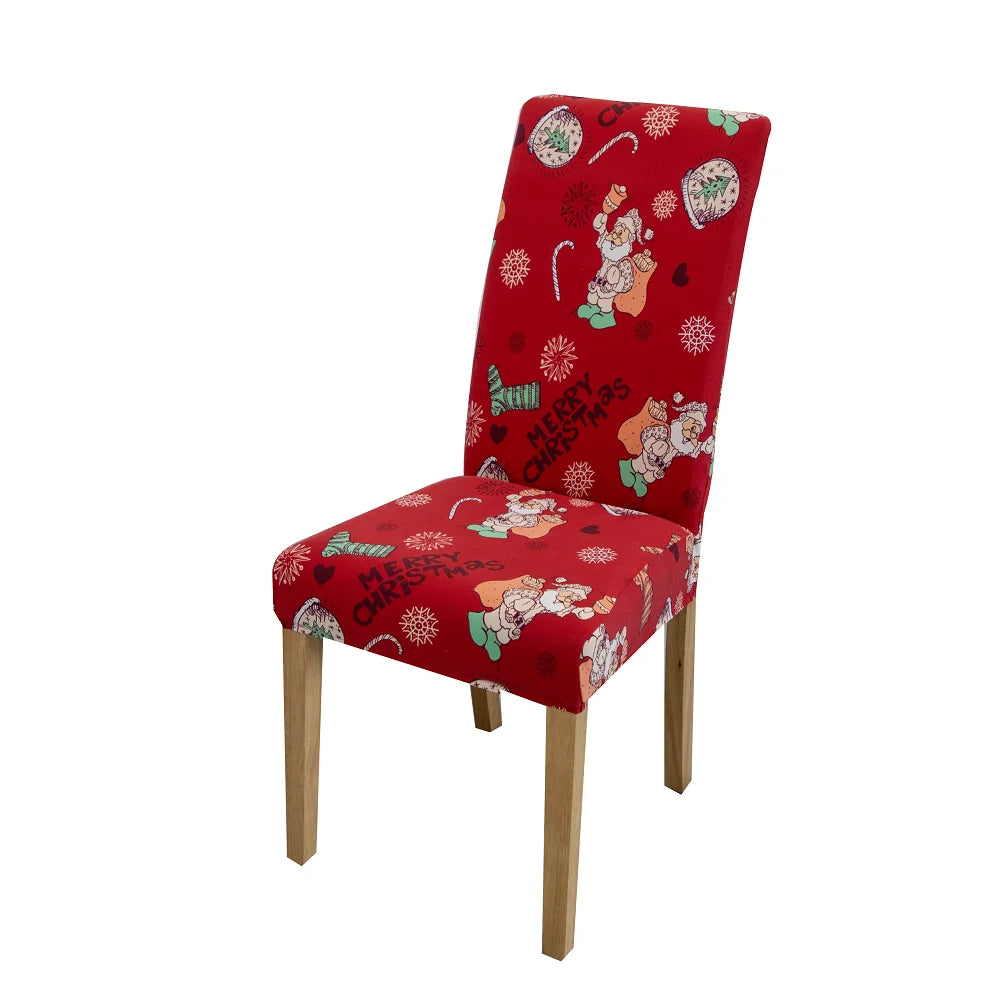 Christmas Chair Cover Dining Room Decor | 2025 Santa Claus & Snowflake Print Xmas Chair Covers | Stretch Removable Chair Seat Cover