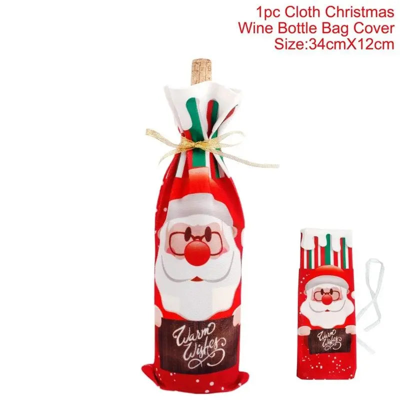 Christmas Wine Bottle Covers Set | Red Velvet Dress Sleeve Bags | Santa Claus Ornaments for New Year & Xmas Dinner Table Decoration