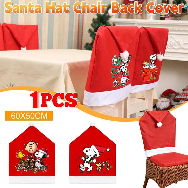 Snoopy's Christmas Hat Chair Covers | New Anime Home Decoration Living Room Cap Backrest Case | Fashion Big Xmas Gift Hot Sales
