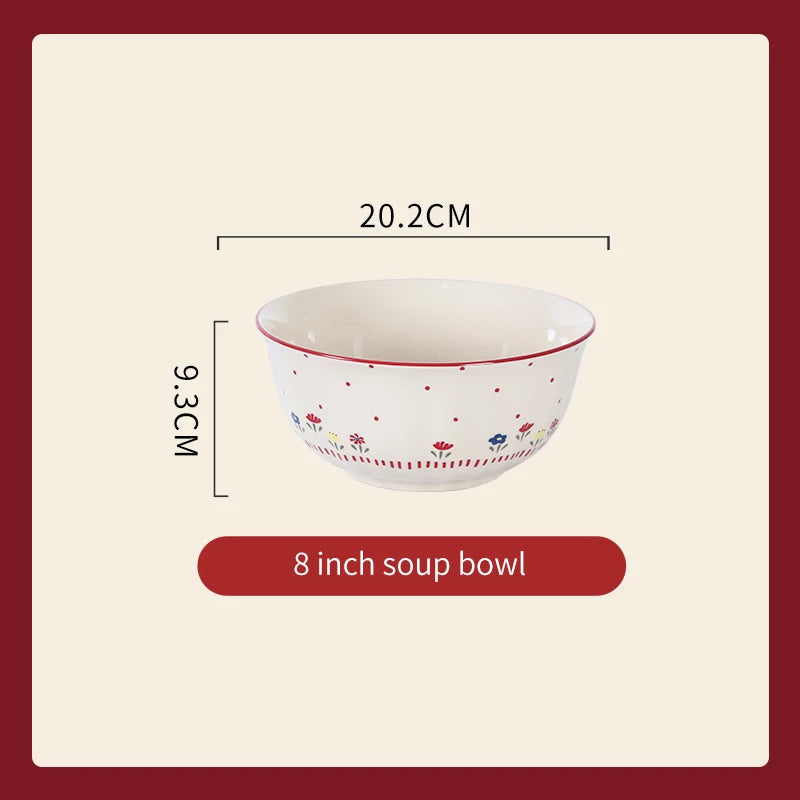 Vintage Ceramic Dinnerware Set | High-Quality Soup Bowl, Salad/Pasta Plate | Microwave Safe Colorful Ceramic Plates & Bowls