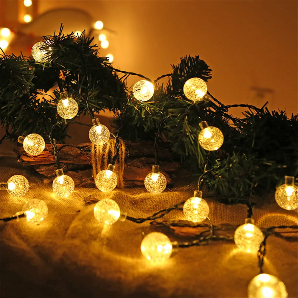 LED Solar String Lights – Outdoor Waterproof Bubble-Bead Fairy Lights with 8 Modes for Garden, Wedding & Christmas Decor