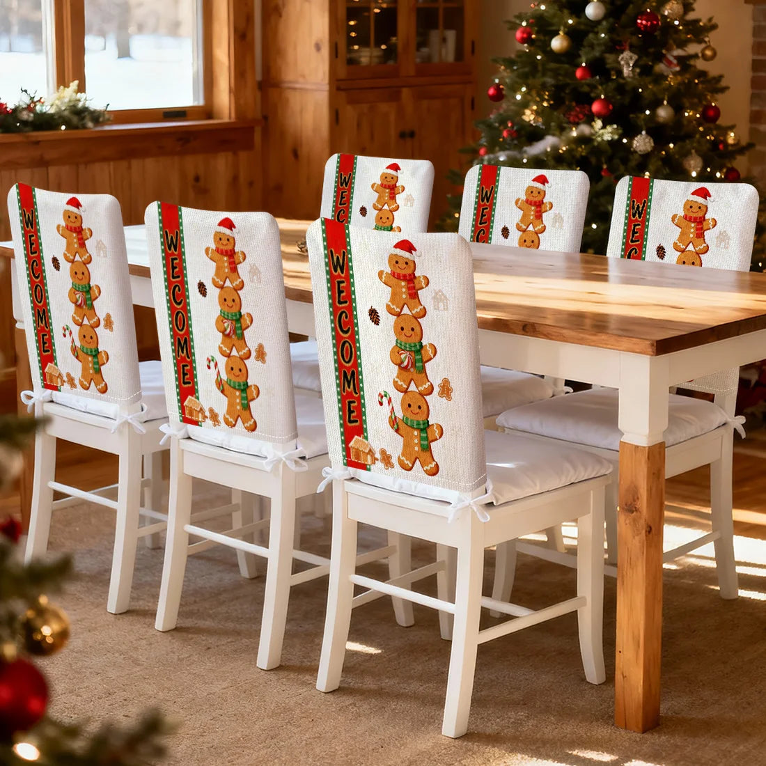 Christmas Gingerbread Man Chair Cover Slipcovers Set (2/4/6) | 100% Polyester Dining Room, Office & Banquet Chair Protective Cover