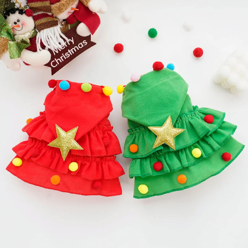 Merry Christmas Pet Clothes Dog Cloak & Pet Cape Shawl | Puppy Cosplay Santa Tree Costume Festival Coat Supplies