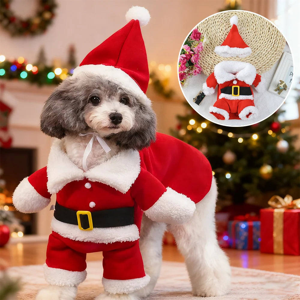 Christmas Pet Costume for Small Dogs & Cats | Funny Santa Claus Cosplay Dog Jumpsuit | Cute Pets Clothes for Chihuahua & Pug Coat
