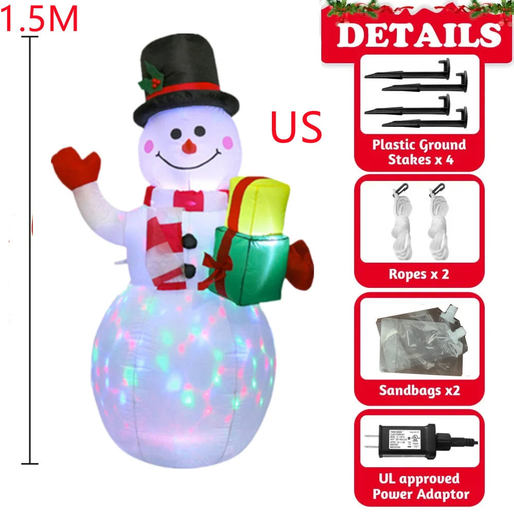 7FT (2.2M) Christmas Inflatable Green Gloves Snowman | Outdoor Model with Built-in Rotating LED Lights | Indoor/Outdoor Xmas Decorations